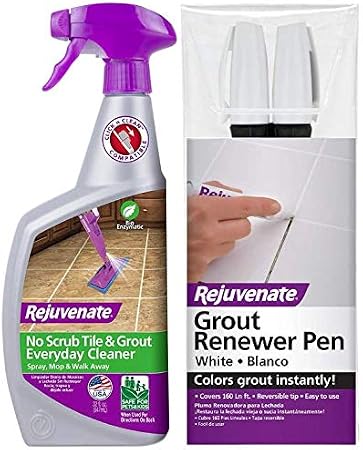 Rejuvenate Bio-Enzymatic Safe & Scrub Free Tile & Grout Cleaner Lightens and Brightens Every Time (32oz) w White Grout Restorer Marker Pens Restore and Renew Grout in Minutes 2 Units Pack