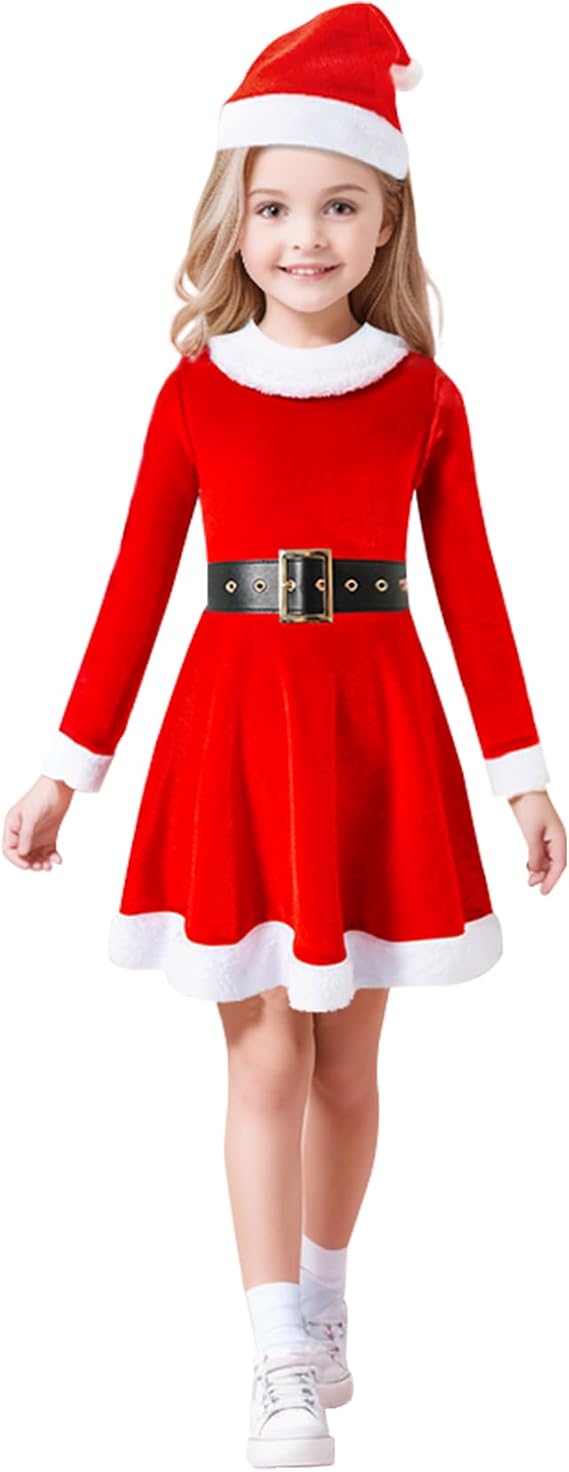 Girls Christmas Outfit Girls Santa Dress Christmas Holiday Dress Up Outfits With Hat And Belt
