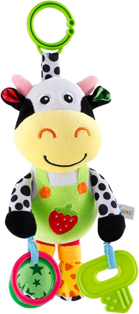 Musical Plush Hanging Baby Toy, Teether, Sensory Crinkle & Rattle, 0-3Y Cow