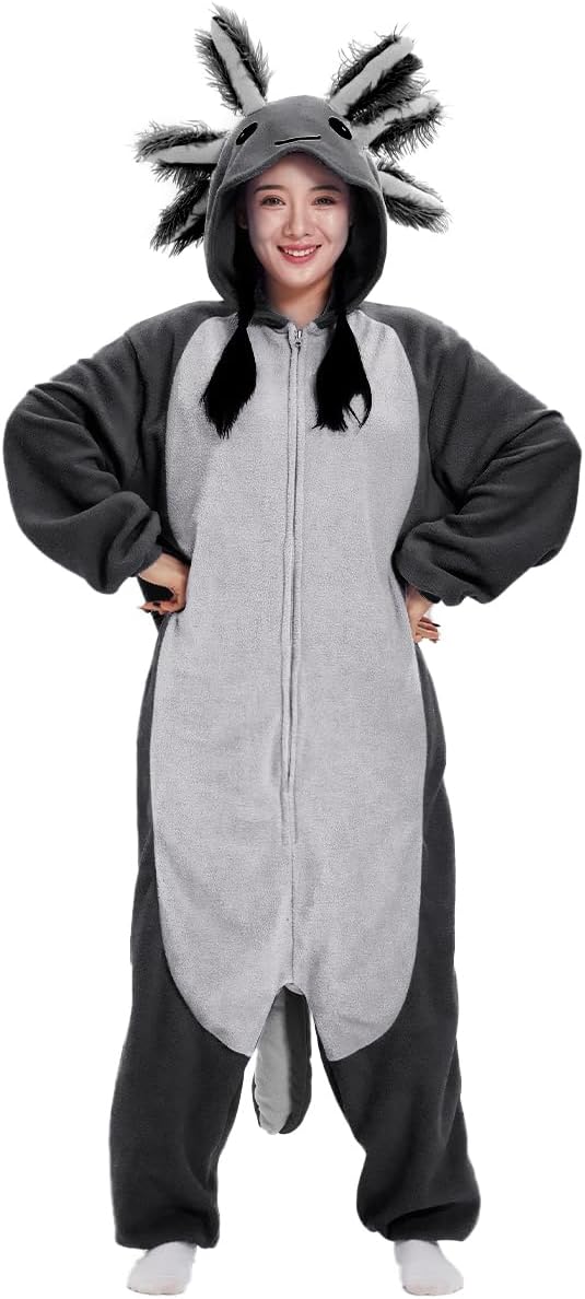 Axolotl Costume Adults Onesies Unisex Pajamas Cosplay Animal Plush Homewear Halloween Jumpsuit for Men Women