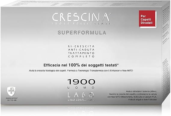 Crescina Transdermic SUPER FORMULA Re-Growth and Anti-Hair Loss Double Hair Treatment 1900 Men 40 Vials (20+20)