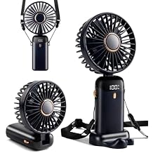 Mini Handheld Fan - 4000mAh Type-C Rechargeable, 5 Speed Adjustable, 90 Foldable & 3-in-1 (Handheld/Neck/Desk) - Digital Display, Portable Small Fan for Women, Makeup, Travel, Office (Dark Blue)