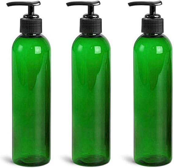 Royal Massage 8 oz Bullet Pump Bottle Refillable Massage Oil, Lotion, Soap, Shampoo Dispenser BPA-Free PET with Black Locking Pump UV-Resistant for Essential Oils (Green, 3)