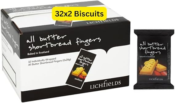 All Butter Shortbread Biscuits, Individually Wrapped, 32 Packs of 2 (1 Box)