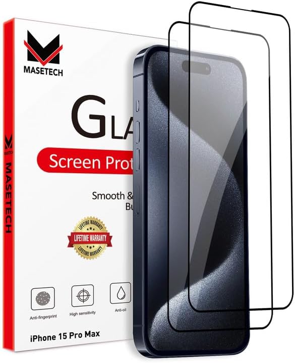 For iPhone 15 Pro Max Screen Protector Black Edge Tempered Glass 2 Pack