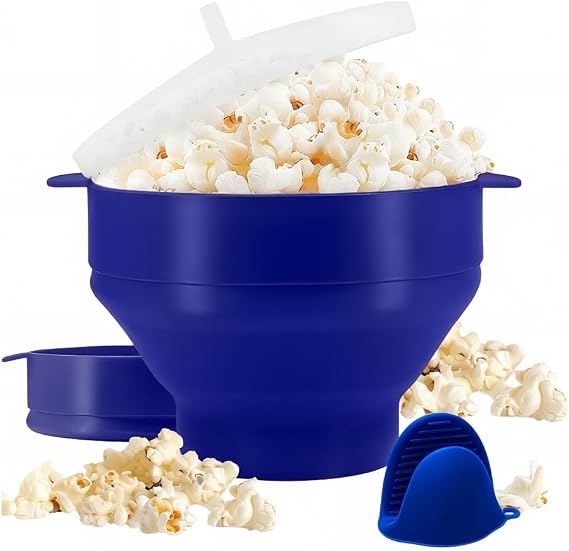 QuickSync Silicone Microwave Popcorn Maker | Collapsible Hot Air Popper Bowl with Lid | No Oil, BPA-Free, Dishwasher Safe| DIY Popcorn Maker Bucket | Food Grage | Popcorn Maker Family Size