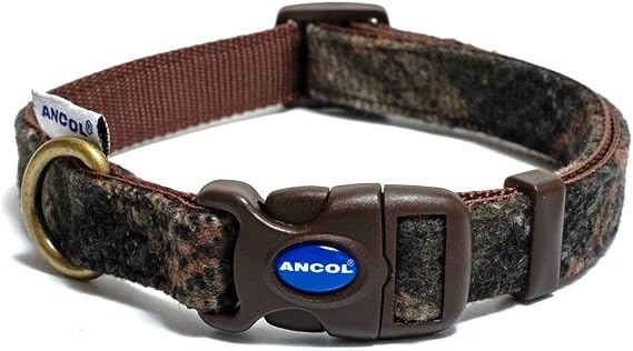 Ancol Country Check Adjustable Dog Collar for Dogs and Puppies - Brown Nylon Base with Country Inspired Fabric - Snap Buckle Fastening - Size Small 20-30cm