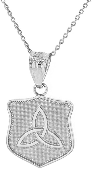 Solid 10k White Gold Celtic Triquetra Protection Trinity Knot Medallion Necklace