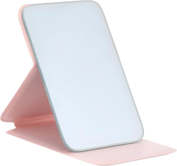 Katlanabilir Stantlı Makyaj Aynası | Pembe Deri Çanta Boyu Mini Ayna 723190