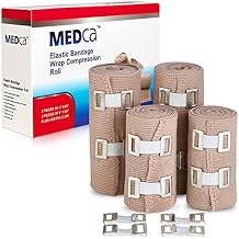 Elastic Compression Bandage Wrap - Premium Quality (Set of 4) w/ Hooks, Athletic Sport Support Tape Rolls for Ankle, Wrist, Arm, Leg Sprains First Aid Bandages Measure (2)- 4" x 5 Ft (2)- 3" x 5 Ft