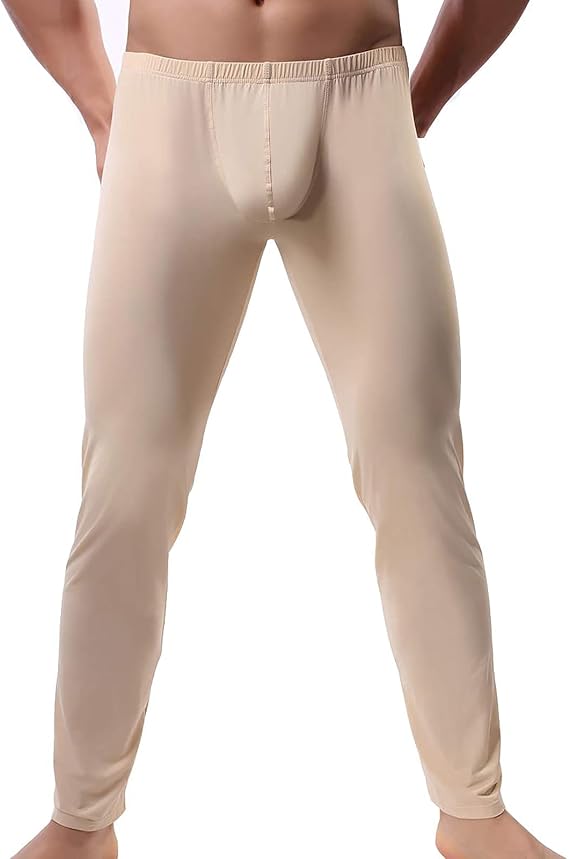Mens Tight Long Underwear Bottoms Smooth Thin Leggings Long Johns Pants