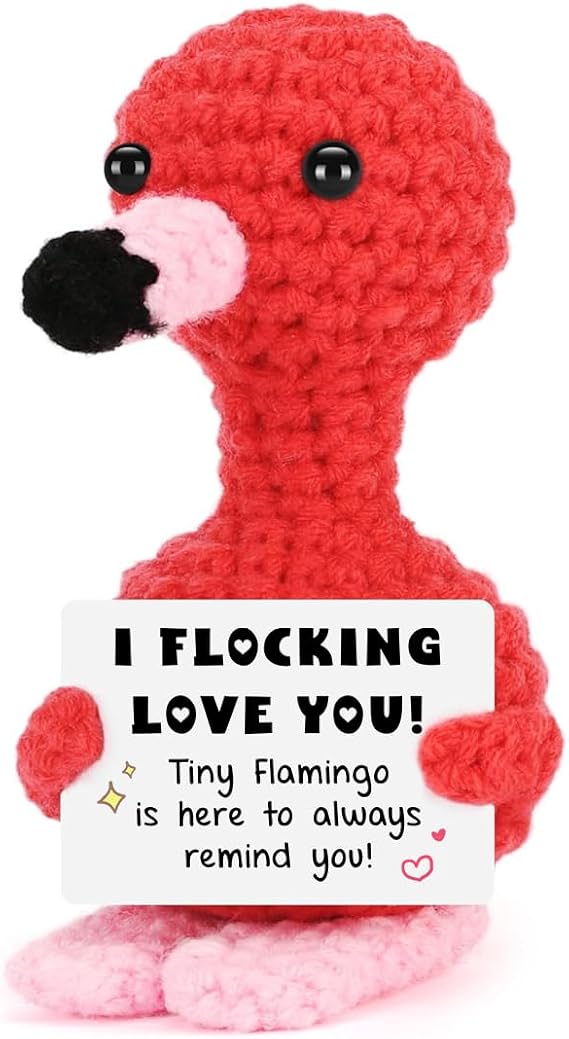Veryhomy Mothers Day Gifts for Mom from Daughter Son - I Love You Flamingo Support Crochet - Anniversary Couple Gifts for Wife Husband, Emotional Crochet Animals for Mother Day, Valentine