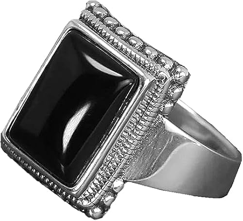 Lucifer Morningstar Black Onyx Ring 925 Sterling Silver Rectangle Statement Turkish Band for Men & Women