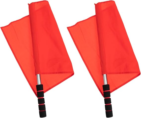 2-Pack Red Referee Flags,18 Inch, Soccer Referee Line Judge, Stainless Steel Signal Hand Flag for Football Volleyball Track and Field Competitions, Lightweight