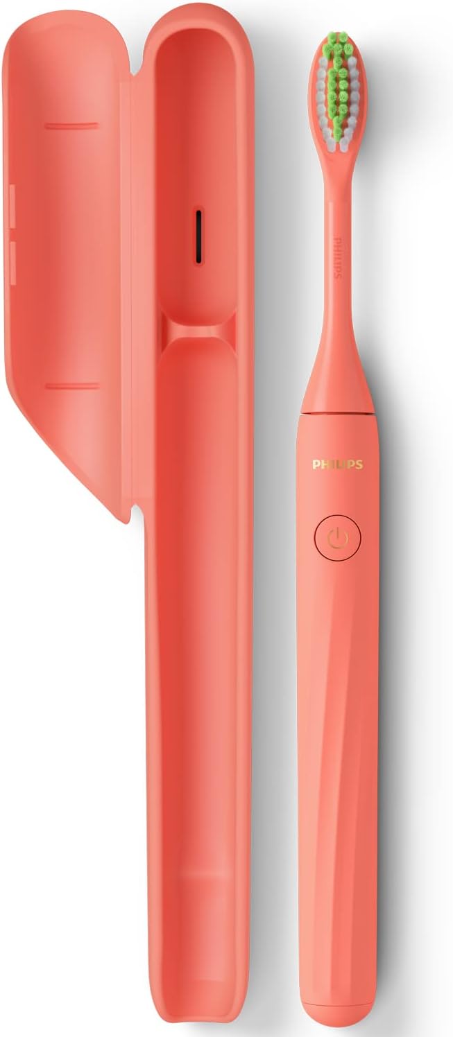 PHILIPS Philips One Coral Battery Operated Electric Toothbrush Travel Portable with Travel Case HY110001