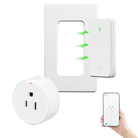 Greencycle Smart Plug with Switch,Wireless Switch,APP,Voice,3 Ways Control | No Wiring Detachable Wall Switch,Compatible with Alexa,Google Assistant,500FT RF Range,15A 1500W,Tuya,Smart Life,2.4GHz WiFi