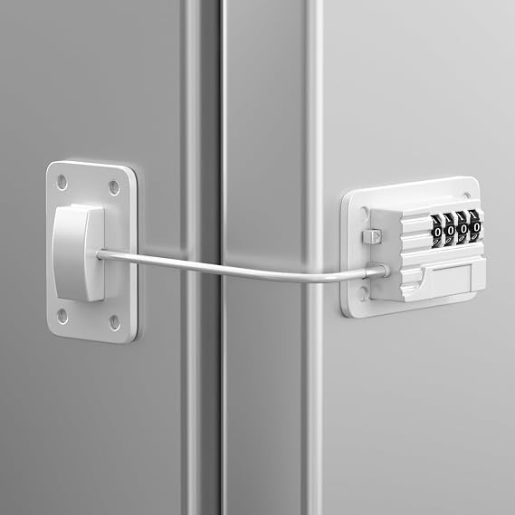 RORMGO Refrigerator Lock, Heavy Duty Fridge Locks for Kids, Freezer Lock with Combination for Refrigerator Drawer Cabinet Safety, Easy to Install No Keys Needed White