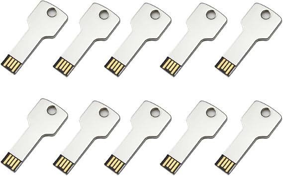 Lot 10 16GB Key Shape USB 3.0 Flash Drive 16G Memory Pen Stick Wholesale Bulk Pack (16GB 3.0, Silver (Stainless Steel))