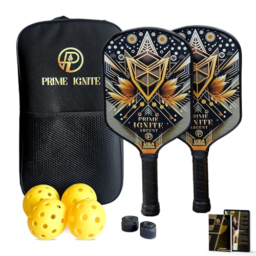 Ascent Pickleball Paddles Set of 2, USAPA Approved Lightweight Fiberglass Paddles, Includes 4 Balls, 2 Extra Grips, and Carrying Bag, Pickleball Rackets Gifts for Beginners & Pros