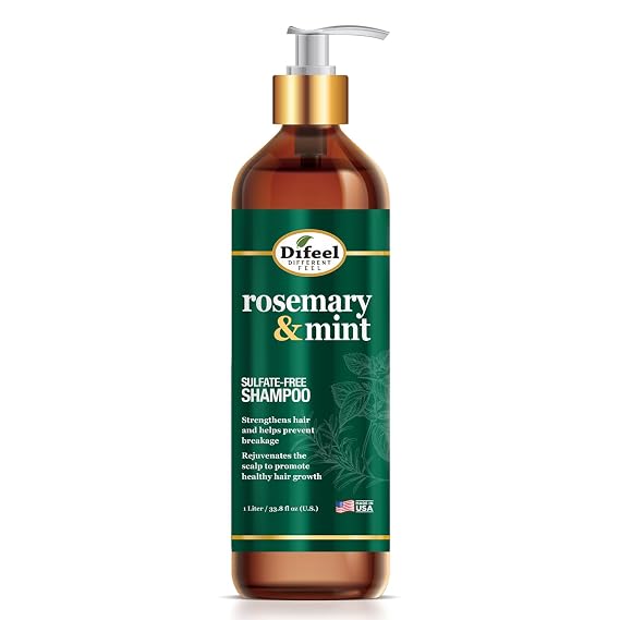 Difeel Rosemary Mint Strengthening Shampoo with Biotin 33.8 oz. - Made with Natural Rosemary Oil for Hair Growth