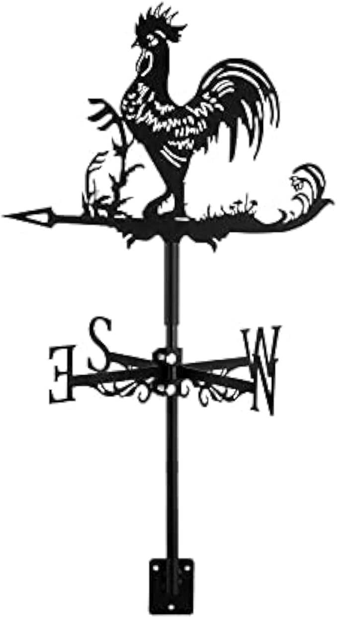 Dyna-Living Weathercock Chicken Wind Vane Wind Chime Stainless Steel Cockerel Weathervane Retro Weather Vane Mini Decorative Weather Vane for Wind Direction Indicator and Roof Garden Decoration Black