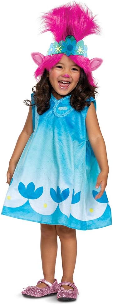 Disguise Trolls Poppy Costume, Trolls World Tour Poppy Rainbow Costume Outfit, Classic Toddlers Size Character Dress with Hair, Size Small (2T)