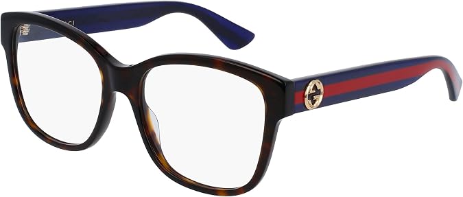 Gucci Square Eyeglasses GG0038ON 003 Dark Havana/Red/Blue 54mm 38