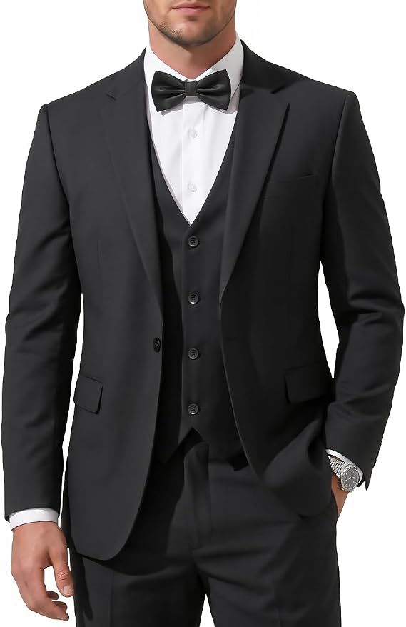 Men's Slim Fit 3-Piece Suit Blazer Vest Pants w Bow Tie, Suits for Men