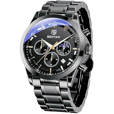 BENYAR Watches for Men Analog Watch Mens Watches Waterproof Watch Silver Watch Quartz Chronograph Date Mens Wrist Watches Stainless Steel Casual Luxury Gifts for Men Unique Mens Dress Watch