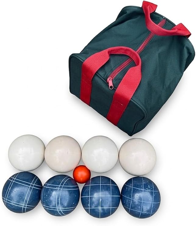 BuyBocceBalls Listing - Made in USA, Premium Quality Official Tournament Bocce Set - 110mm Blue and White Balls Nylon Bag; Regulation Size Balls 998 Grams (2 lbs. 3.2 oz.)