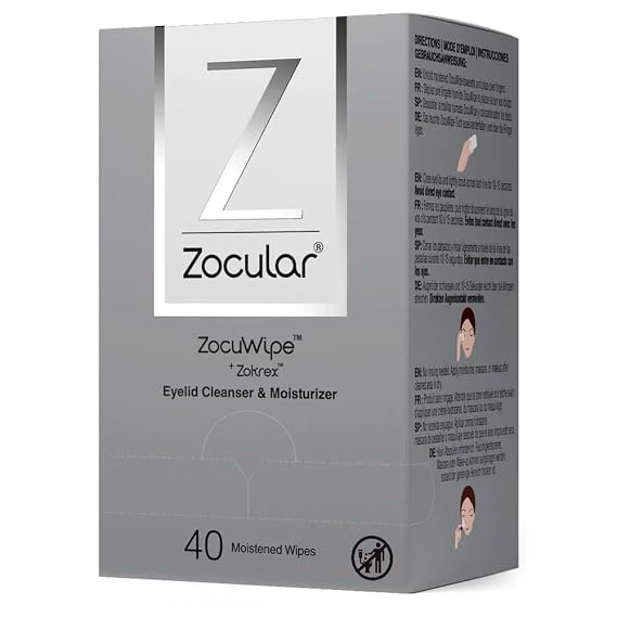 Zocular Zocuwipe Eyelid Wipes with Natural Okra Complex Gentle Eyelid Cleansing & Moisturizing Pads 40 Count | Okra-based Cleansing Formula, Eyelid Hygiene, Eyelid Comfort, Individually Wrapped, Rinse Free, Ophthalmologist-Developed