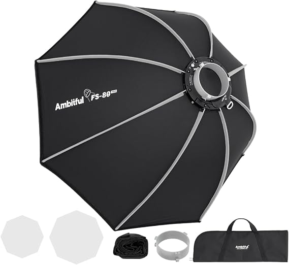 Ambitful Bowens Mount Softbox FS80pro 31.4"/80cm Octagonal Softbox,Quick Release with Diffusers/Honeycomb Grid/Carrying Bag for SMALLRIG for Neewer for Aputure for Godox