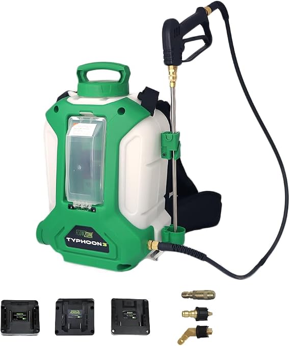FlowZone Typhoon 3 Battery Backpack Sprayer, 4-Gal., 5-Pressure, Tool Only | Variable 8-115 PSI. QuickSwap Adapters included-Works with DeWalt, Milwaukee, Bosch & Makita Batteries. Battery not included.
