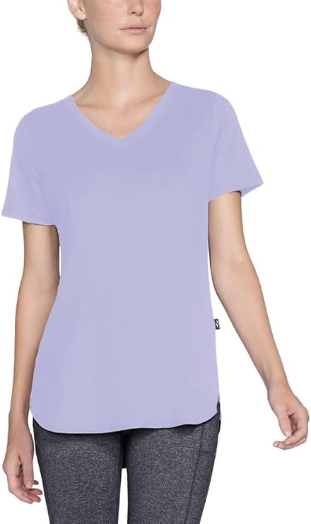 Skechers Women's V-Neck Short Sleeve Ribbed Tee (Large, Sweet Lavender)