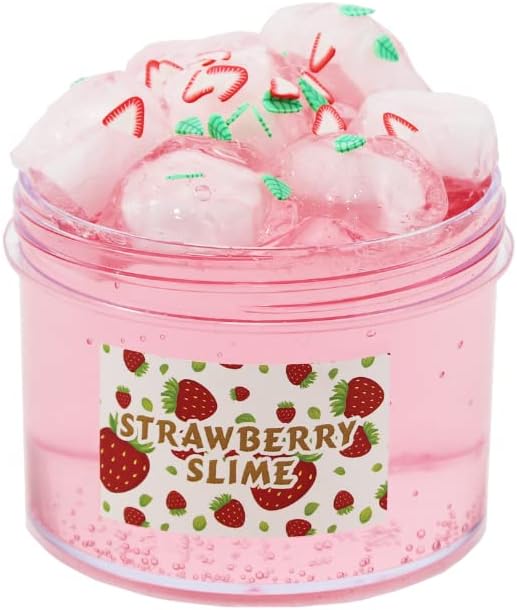 Strawberry Crunchy Slime,Pink Slime Kit with Glimmer for Girls,Birthday Gifts School Party Favors Toy for Girls and Boys(7OZ).