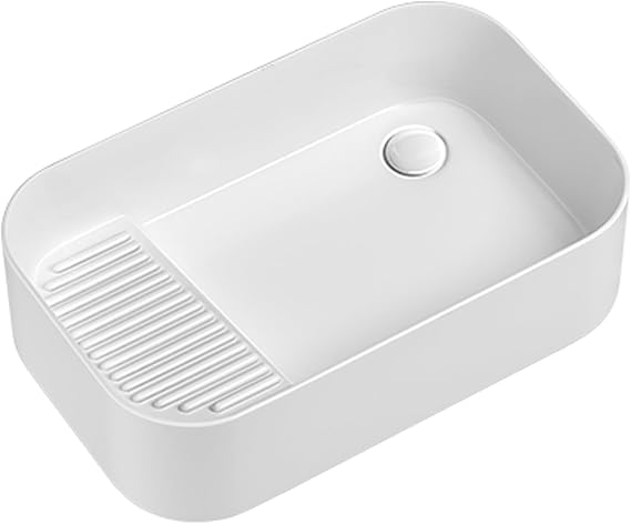 Modern Porcelain Ceramic Bathroom Vessel Vanity Sink,ceramic laundry sink wiht washboard,double utility sink,Suitable for laundry room, balcony, bathroom, outdoor, courtyard,hotel,with white drainer