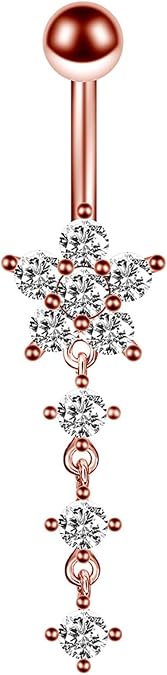 KnBoB Belly Rings for Women Dangling Color, Body Pierce Jewelry for Women Round Star Flower Heart Cubic Zirconia