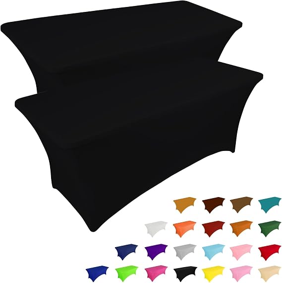 IVAPUPU 2 Pack 6FT Black Table Cloth for Rectangular Spandex Table Cover