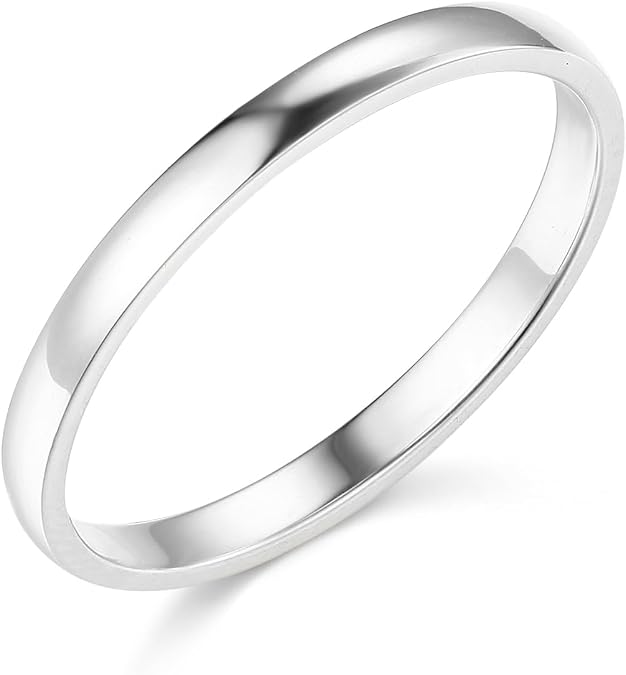14k White Gold 2mm SOLID Plain Wedding Band - Size 7