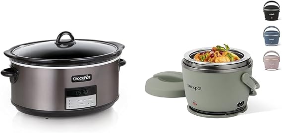 Crock-Pot Large 8 Quart Programmable Slow Cooker with Auto Warm Setting and Cookbook & Electric Lunch Box