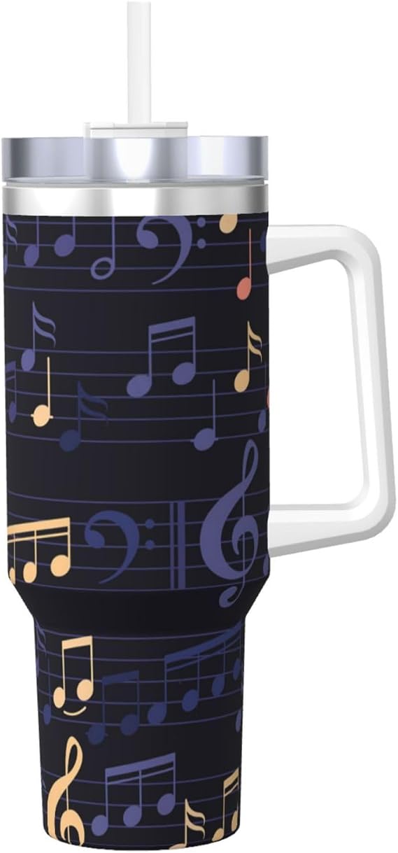 Music-Seamless-Pattern,40OZ Ice Bully Cup with Handle Stainless Steel Mug Water Bottle