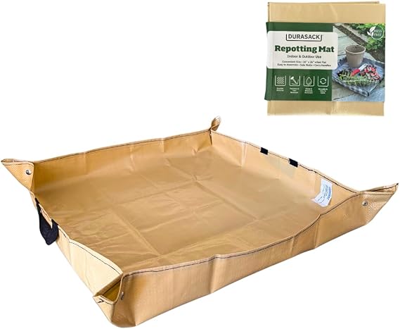 DURASACK 26"x26" Water-Resistant Repotting Mat Indoor Plant Transplanting, Soil Change & Gardening Mess Control, Khaki