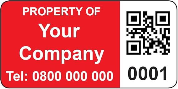 250 Personalised QR Code Asset Tag Labels Custom Stickers- Red 40mm x 20mm Permanent Vinyl Labels - Simple to Customize