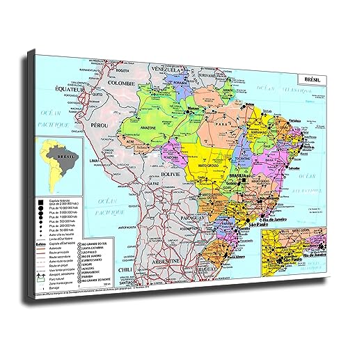 VAKUUM Geopolitical Map of Brazil Canvas Art Poster Picture HD Print Poster Retro Painted Modern Home Bedroom Room Aesthetic Decoration Unframed,0812inch