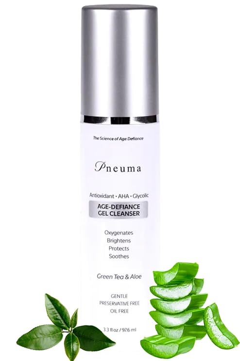 Pneuma Age-Defiance Gel Cleanser with Antioxidant | AHA | Glycolic | Oxygenate, Exfoliate, Protect and Soothes Skin | Gentle Face Cleanser Gel | Green Tea and Aloe | Developed by Dr. Nathan S. Bryan, Green Tea, Aloe Vera, Cleanses Without Overdrying, Daily Facial Care, All Skin Types