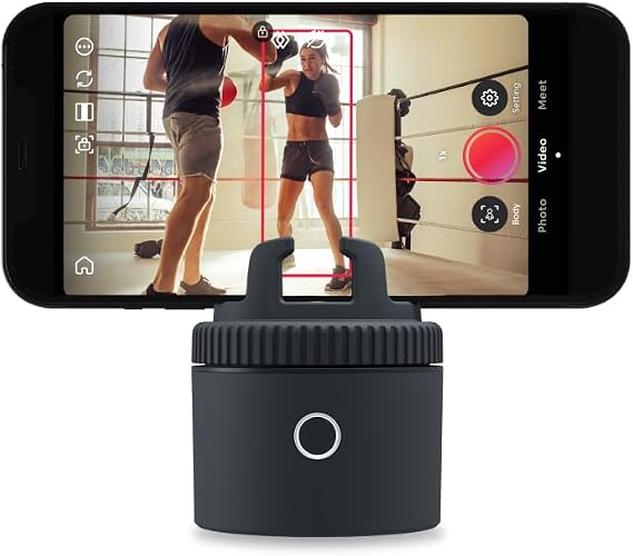 Pivo Sports Pack Auto Tracking Phone Holder, 360 Rotation Phone Stand for Sports Training, Racket Sports, Tennis, Gym, Basketball Video Tracker, Handsfree Photo & Video Recording - Gray