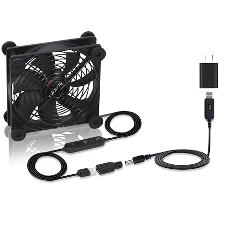 120mm Quiet Cooling Fan - Dual Voltage USB 5V/DC 12V, 10 Speed Adjustable, IPX5 Waterproof | Portable for PC, Xbox, Router, DVR, TV Receiver, Tablet, Computer Cabinet, Greenhouse, Kennel & Component C