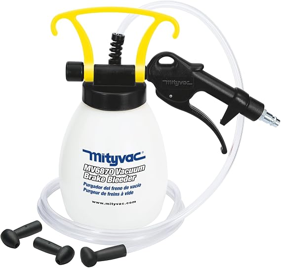 Mityvac MV6870 Hydraulic Brake and Clutch Vacuum Brake Bleeder, 1.3 Quart. Reservoir, Automatic Shutoff, Lever-Action Throttle, Integrated Hanging Hook, 4' Bleed Hose, Universal Screw Adapter