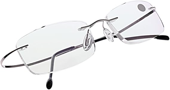 Amrka Rectangular Glasses, Ultralight Titanium Rimless Spectacles Eyeglass Frames Eyewear (+1.5, Silver)