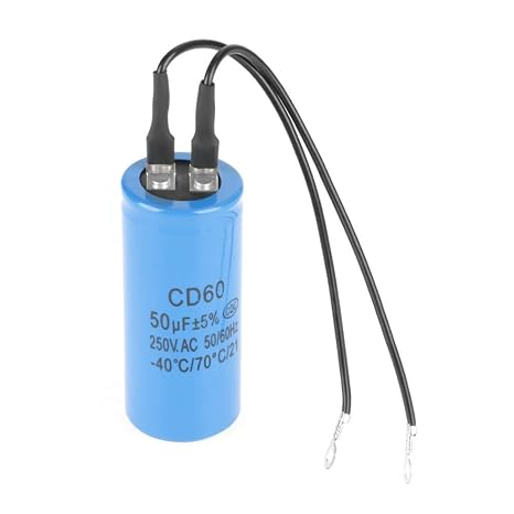 CD60 Motor Start Capacitor, High Performance 50uF 250V AC Run Capacitor with Wire for Air Compressor and Single Phase Motors
